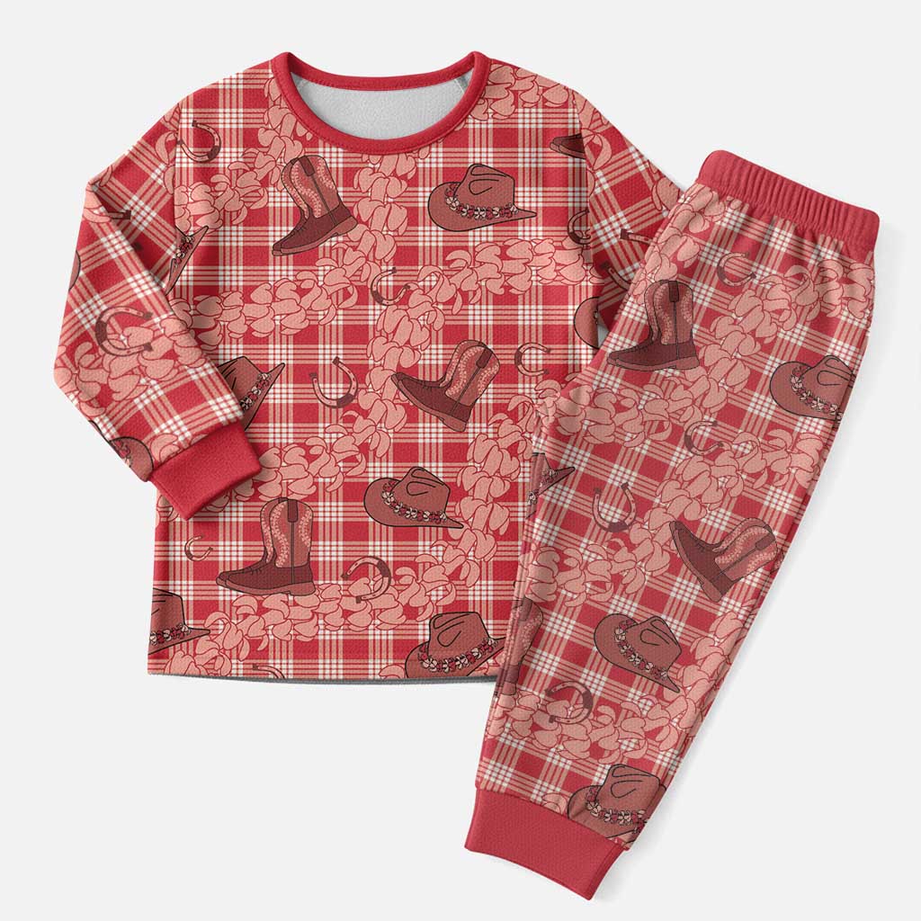 Red Palaka Hawaii Cowboy Christmas Pajama Set Puakenikeni Lei Paniolo Papale Seamless Vibes LT14 Men Red - Polynesian Pride