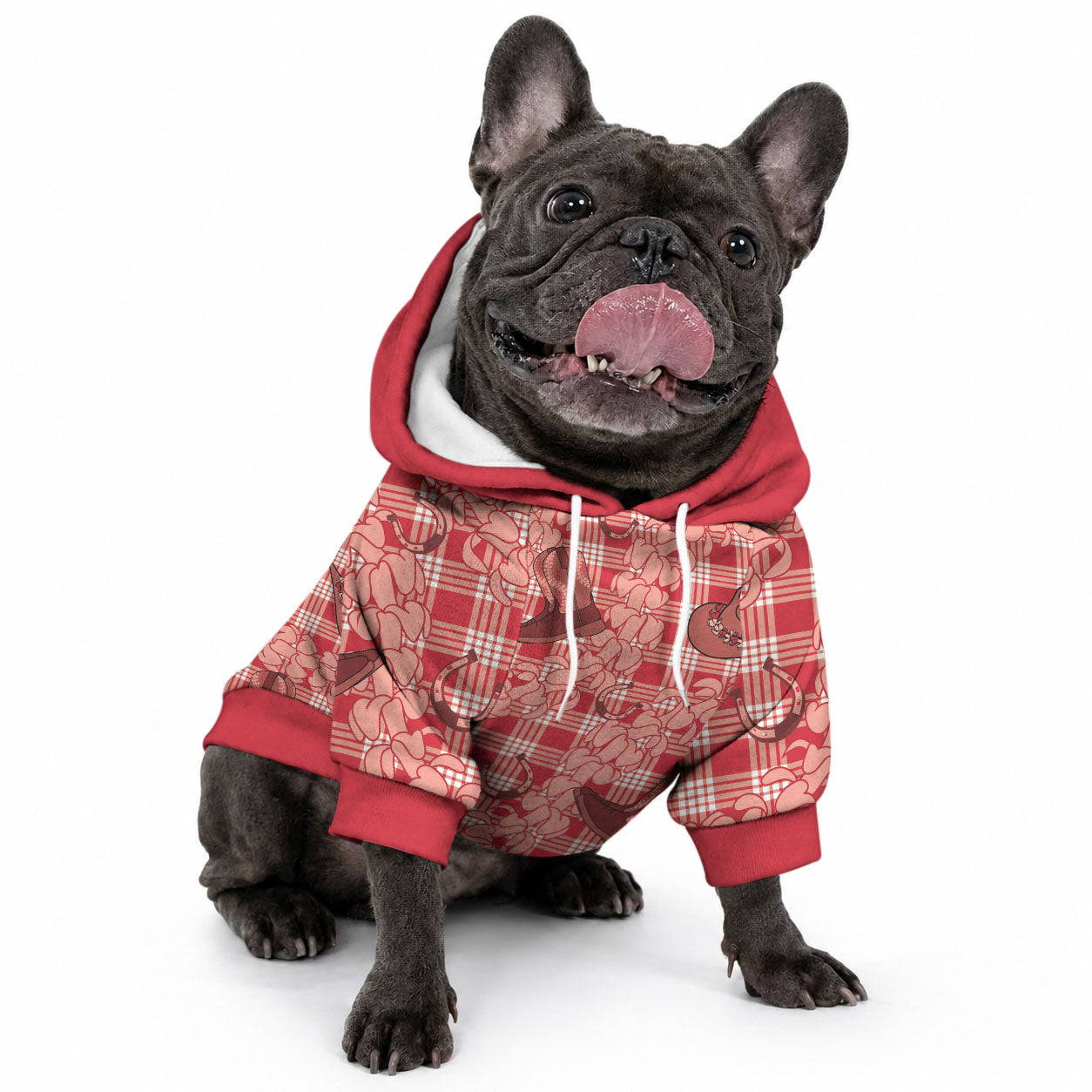 Red Palaka Hawaii Cowboy Pet Hoodie Puakenikeni Lei Paniolo Papale Seamless Vibes