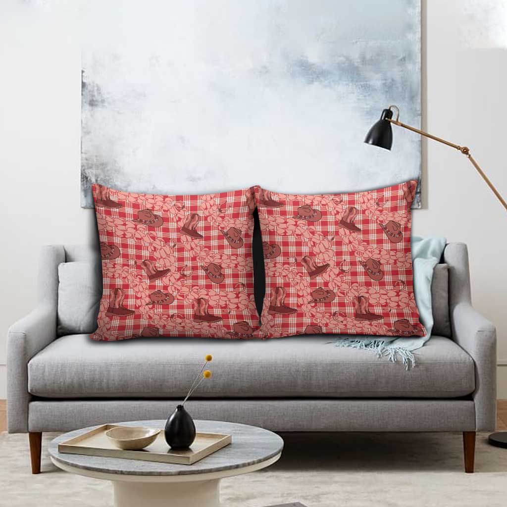 Red Palaka Hawaii Cowboy Pillow Cover Puakenikeni Lei Paniolo Papale Seamless Vibes LT14 - Polynesian Pride