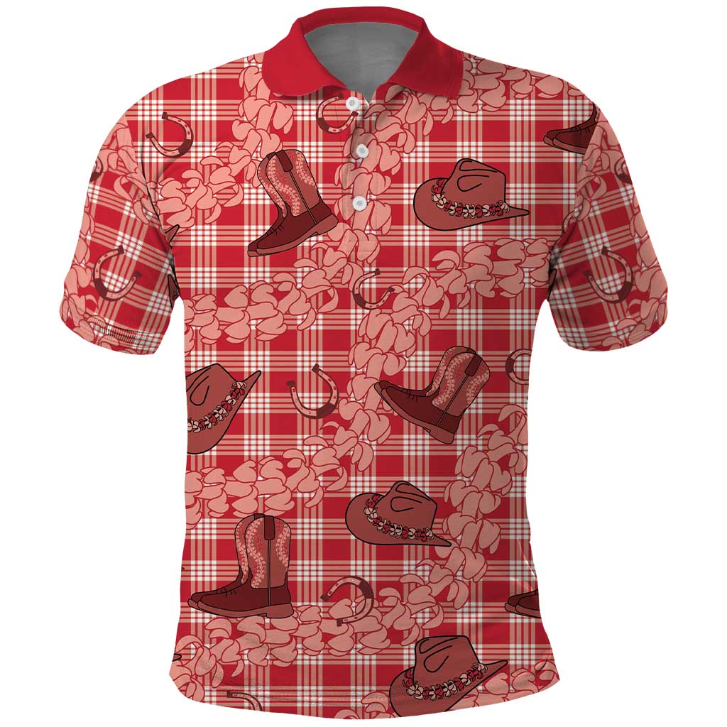 Red Palaka Hawaii Cowboy Polo Shirt Puakenikeni Lei Paniolo Papale Seamless Vibes LT14 Red - Polynesian Pride