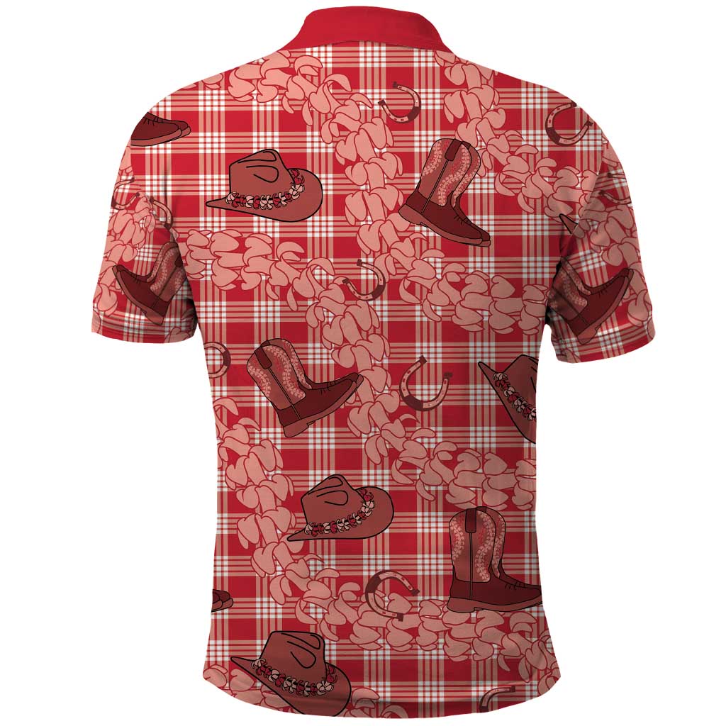 Red Palaka Hawaii Cowboy Polo Shirt Puakenikeni Lei Paniolo Papale Seamless Vibes LT14 - Polynesian Pride