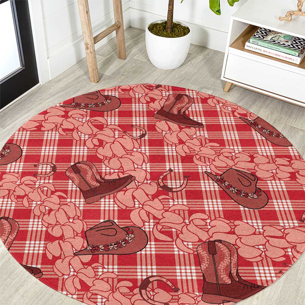 Red Palaka Hawaii Cowboy Round Carpet Puakenikeni Lei Paniolo Papale Seamless Vibes LT14 Red - Polynesian Pride