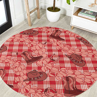 Red Palaka Hawaii Cowboy Round Carpet Puakenikeni Lei Paniolo Papale Seamless Vibes LT14 Red - Polynesian Pride