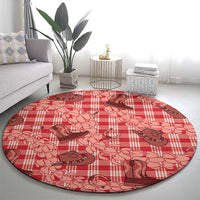 Red Palaka Hawaii Cowboy Round Carpet Puakenikeni Lei Paniolo Papale Seamless Vibes LT14 - Polynesian Pride