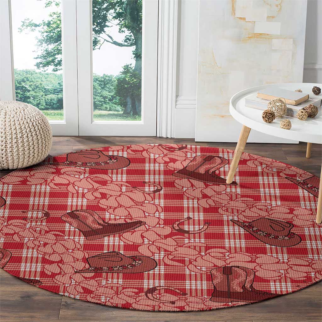 Red Palaka Hawaii Cowboy Round Carpet Puakenikeni Lei Paniolo Papale Seamless Vibes LT14 - Polynesian Pride