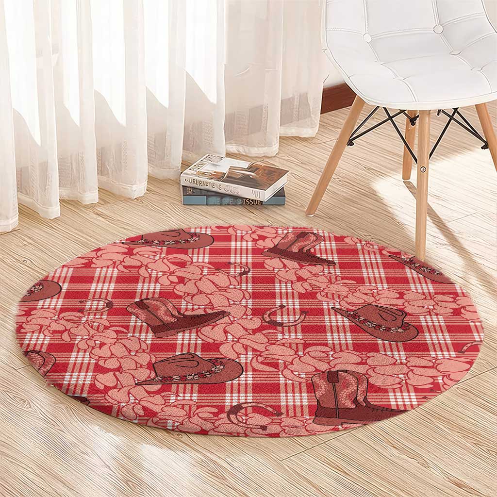 Red Palaka Hawaii Cowboy Round Carpet Puakenikeni Lei Paniolo Papale Seamless Vibes LT14 - Polynesian Pride