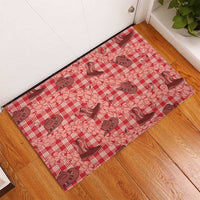 Red Palaka Hawaii Cowboy Rubber Doormat Puakenikeni Lei Paniolo Papale Seamless Vibes LT14 - Polynesian Pride