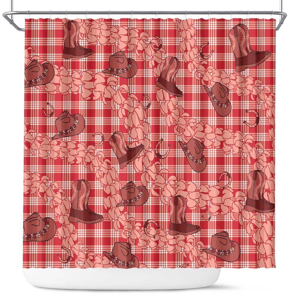 Red Palaka Hawaii Cowboy Shower Curtain Puakenikeni Lei Paniolo Papale Seamless Vibes LT14 Red - Polynesian Pride