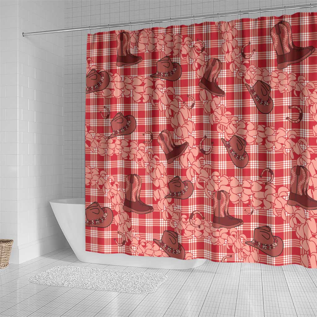 Red Palaka Hawaii Cowboy Shower Curtain Puakenikeni Lei Paniolo Papale Seamless Vibes LT14 - Polynesian Pride