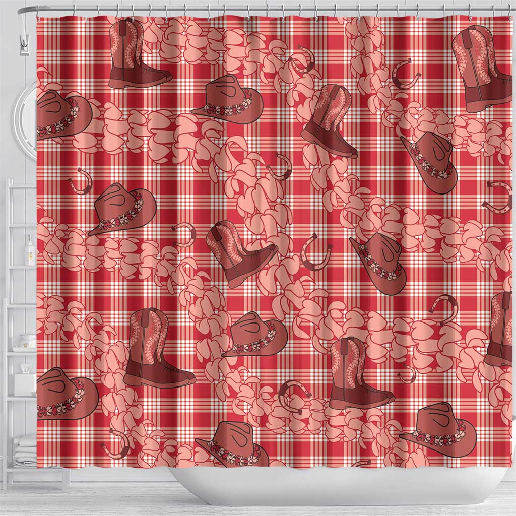 Red Palaka Hawaii Cowboy Shower Curtain Puakenikeni Lei Paniolo Papale Seamless Vibes LT14 - Polynesian Pride