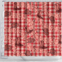 Red Palaka Hawaii Cowboy Shower Curtain Puakenikeni Lei Paniolo Papale Seamless Vibes LT14 - Polynesian Pride