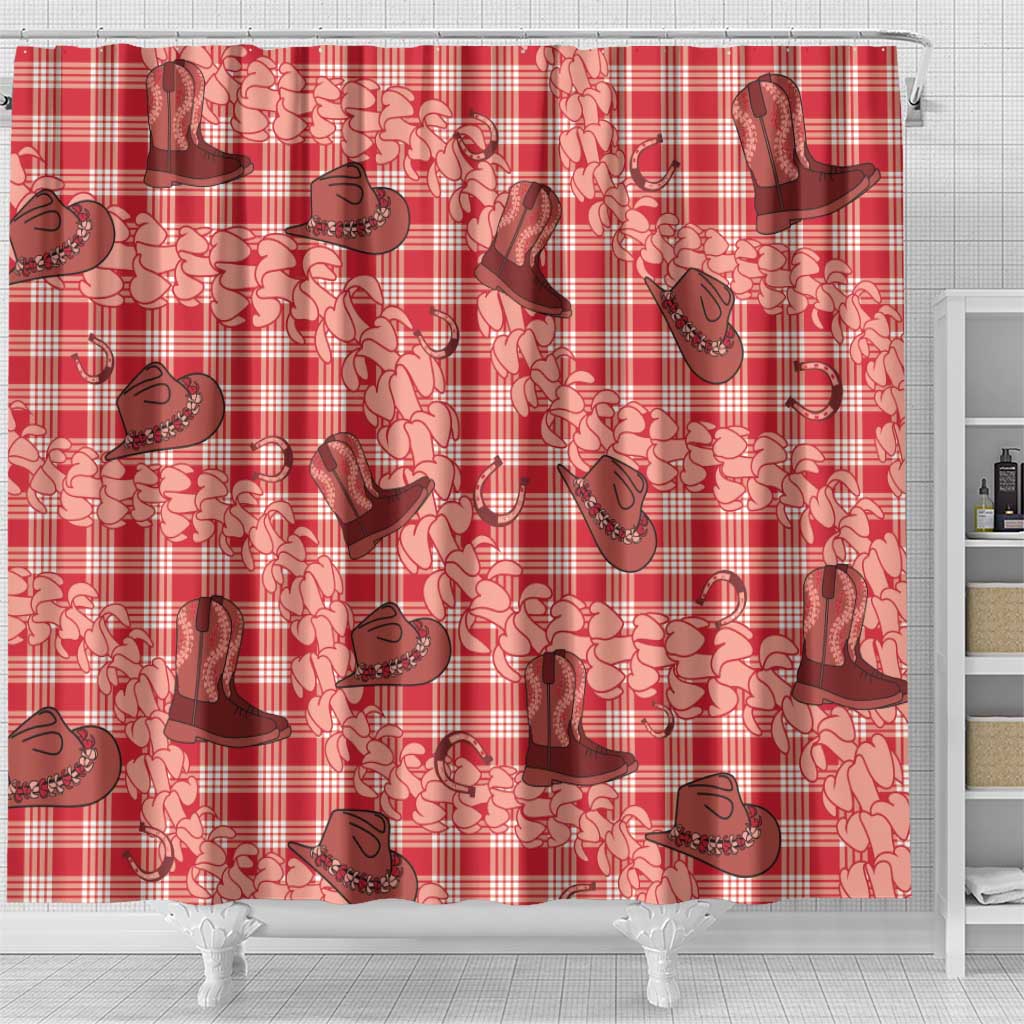 Red Palaka Hawaii Cowboy Shower Curtain Puakenikeni Lei Paniolo Papale Seamless Vibes LT14 - Polynesian Pride