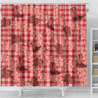 Red Palaka Hawaii Cowboy Shower Curtain Puakenikeni Lei Paniolo Papale Seamless Vibes LT14 - Polynesian Pride
