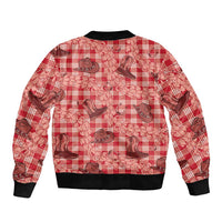 Red Palaka Hawaii Cowboy Sleeve Zip Bomber Jacket Puakenikeni Lei Paniolo Papale Seamless Vibes LT14 - Polynesian Pride