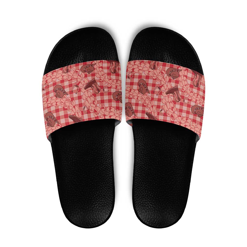 Red Palaka Hawaii Cowboy Slide Sandals Puakenikeni Lei Paniolo Papale Seamless Vibes LT14 Red - Polynesian Pride