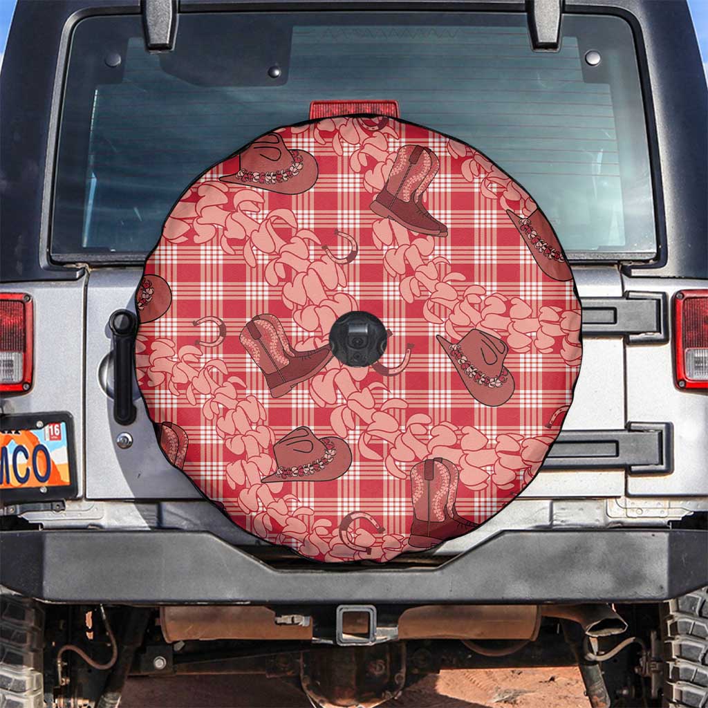 Red Palaka Hawaii Cowboy Spare Tire Cover Puakenikeni Lei Paniolo Papale Seamless Vibes LT14 Red - Polynesian Pride
