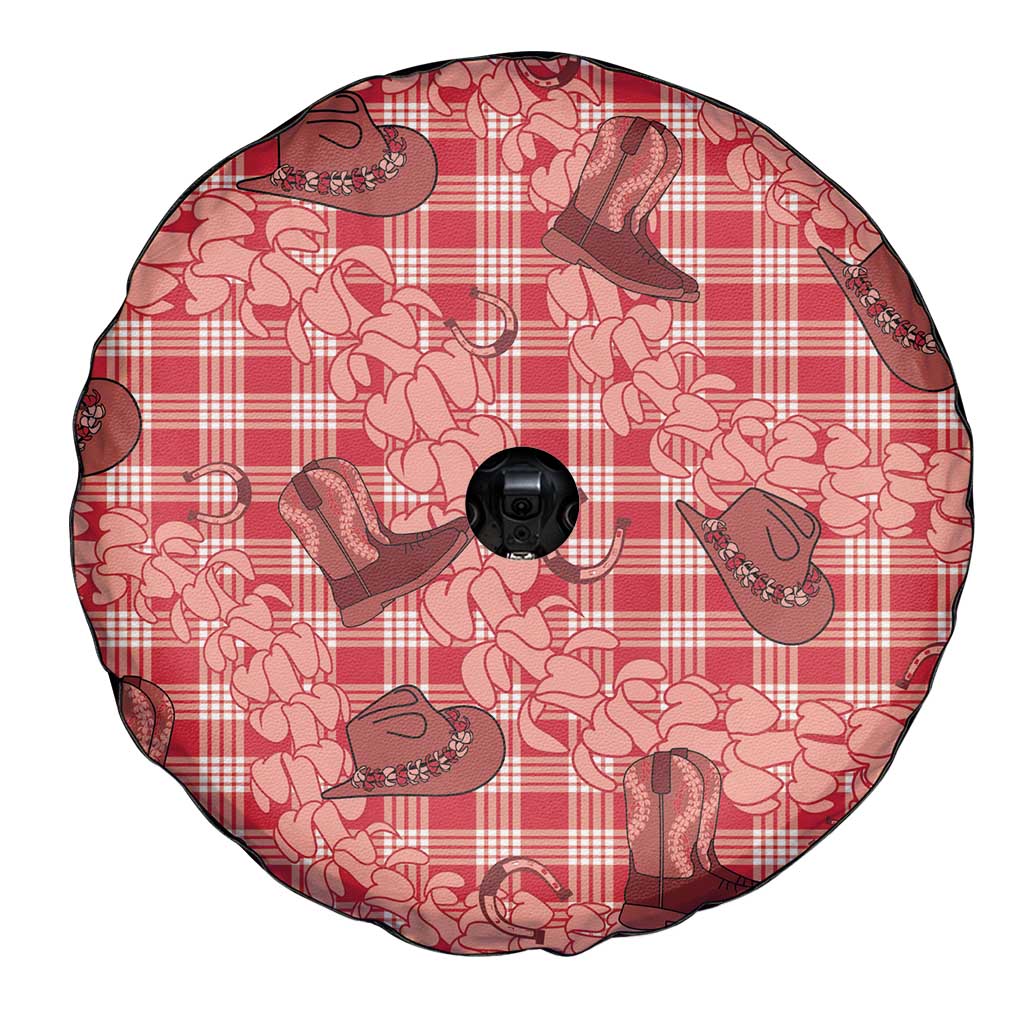 Red Palaka Hawaii Cowboy Spare Tire Cover Puakenikeni Lei Paniolo Papale Seamless Vibes LT14 - Polynesian Pride