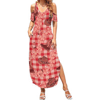 Red Palaka Hawaii Cowboy Summer Maxi Dress Puakenikeni Lei Paniolo Papale Seamless Vibes LT14 Women Red - Polynesian Pride