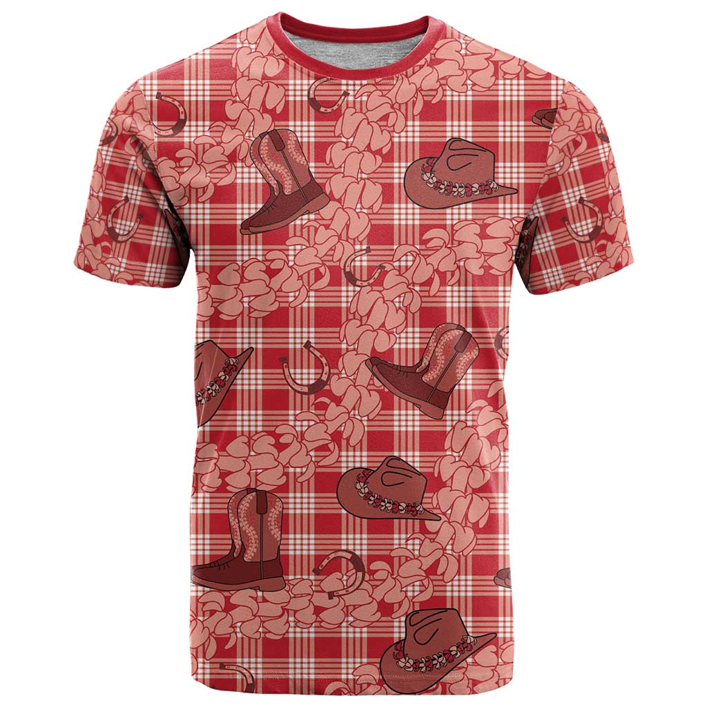 Red Palaka Hawaii Cowboy T Shirt Puakenikeni Lei Paniolo Papale Seamless Vibes LT14 Red - Polynesian Pride