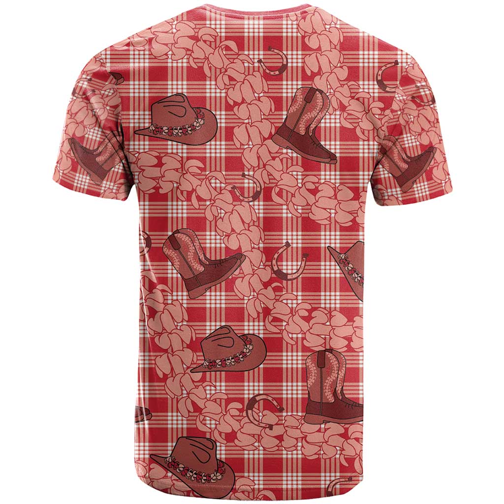Red Palaka Hawaii Cowboy T Shirt Puakenikeni Lei Paniolo Papale Seamless Vibes LT14 - Polynesian Pride