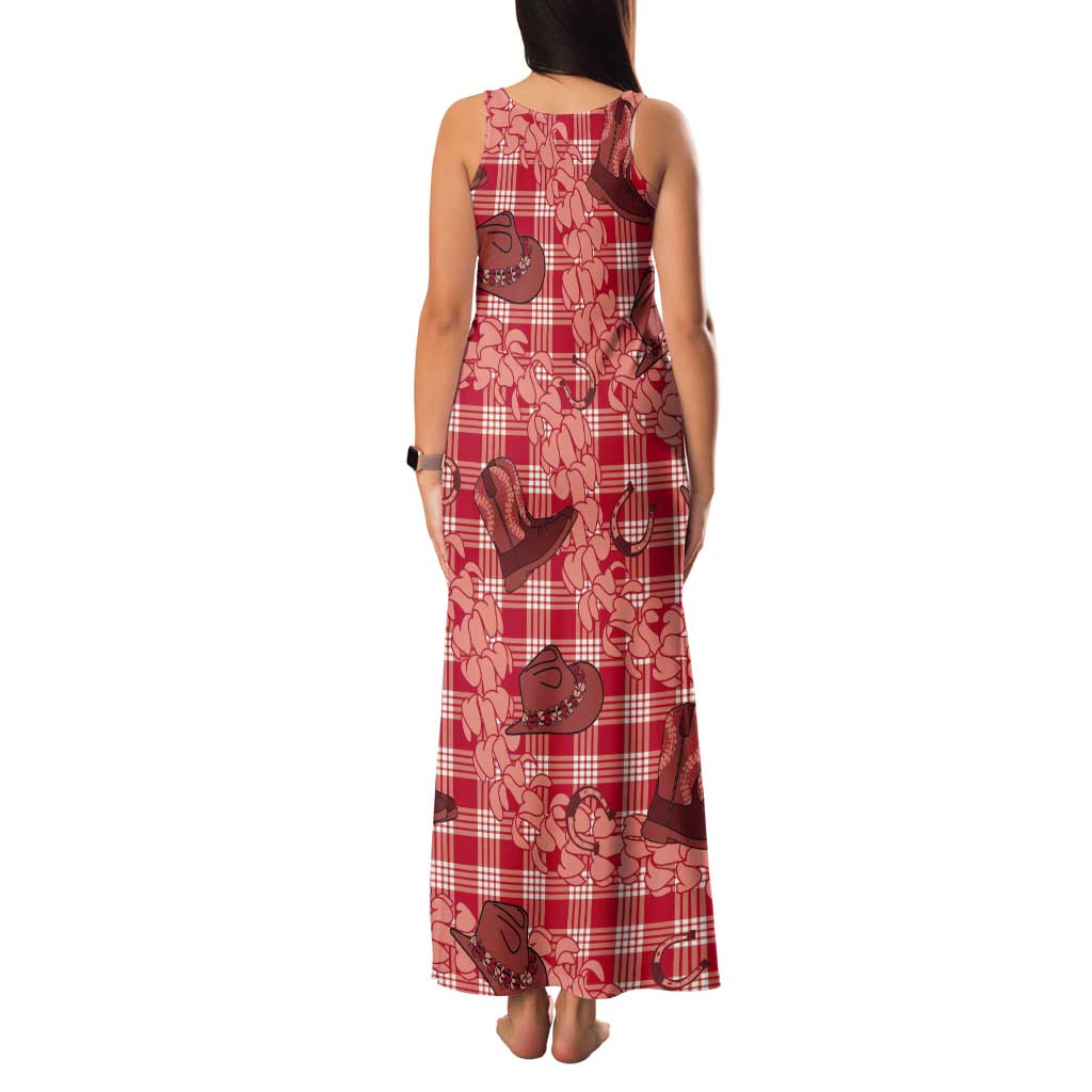 Red Palaka Hawaii Cowboy Tank Maxi Dress Puakenikeni Lei Paniolo Papale Seamless Vibes LT14 - Polynesian Pride