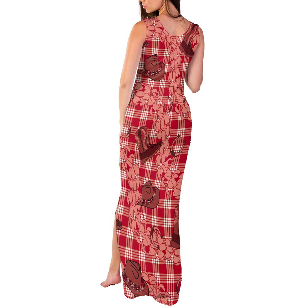 Red Palaka Hawaii Cowboy Tank Maxi Dress Puakenikeni Lei Paniolo Papale Seamless Vibes LT14 - Polynesian Pride