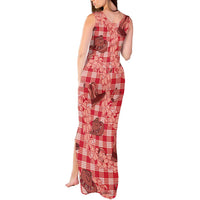Red Palaka Hawaii Cowboy Tank Maxi Dress Puakenikeni Lei Paniolo Papale Seamless Vibes LT14 - Polynesian Pride