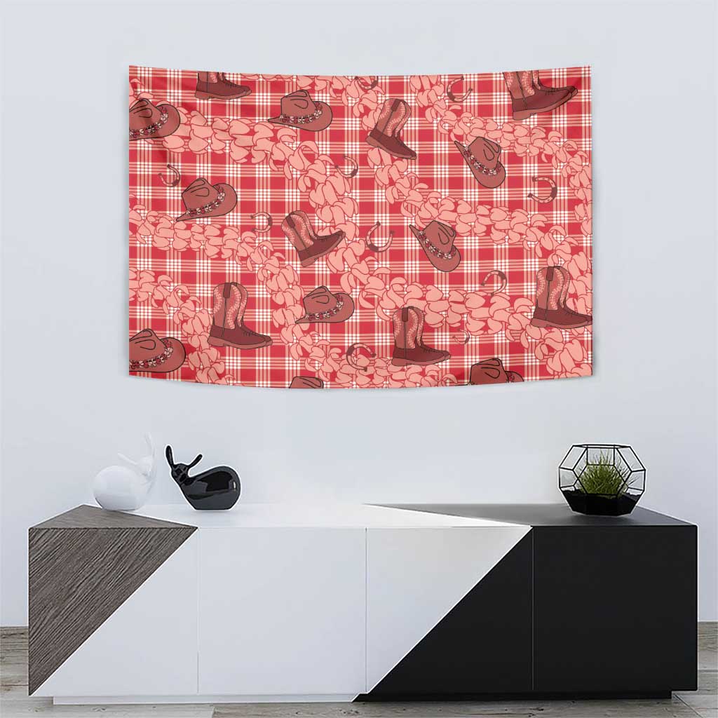 Red Palaka Hawaii Cowboy Tapestry Puakenikeni Lei Paniolo Papale Seamless Vibes - Polynesian Pride