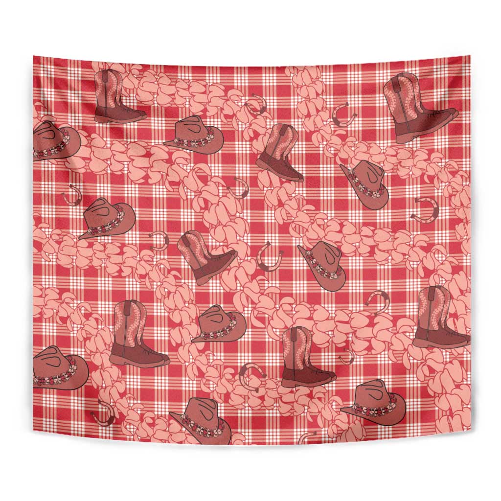 Red Palaka Hawaii Cowboy Tapestry Puakenikeni Lei Paniolo Papale Seamless Vibes - Polynesian Pride