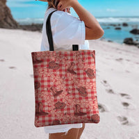 Red Palaka Hawaii Cowboy Tote Bag Puakenikeni Lei Paniolo Papale Seamless Vibes LT14 - Polynesian Pride