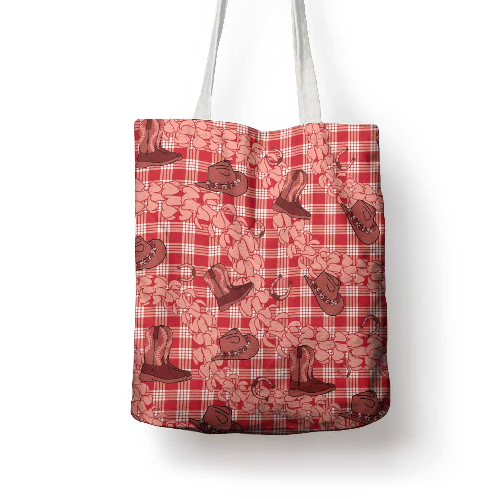 Red Palaka Hawaii Cowboy Tote Bag Puakenikeni Lei Paniolo Papale Seamless Vibes LT14 - Polynesian Pride