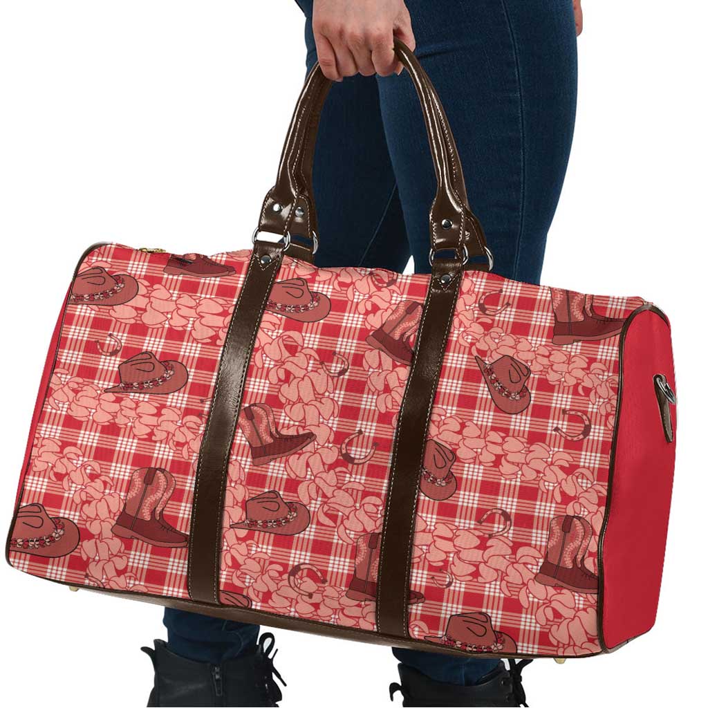 Red Palaka Hawaii Cowboy Travel Bag Puakenikeni Lei Paniolo Papale Seamless Vibes LT14 - Polynesian Pride