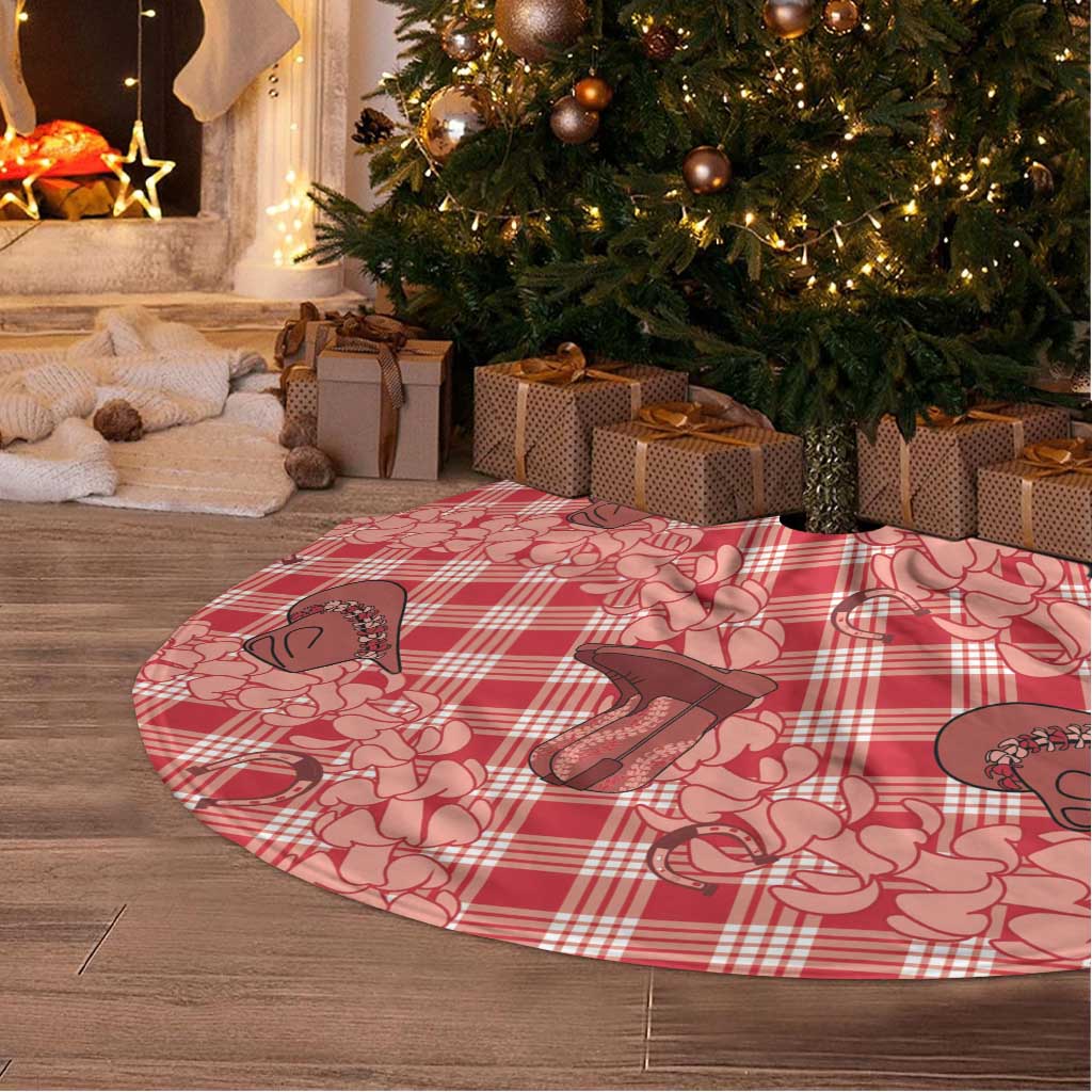 Red Palaka Hawaii Cowboy Tree Skirt Puakenikeni Lei Paniolo Papale Seamless Vibes - Polynesian Pride