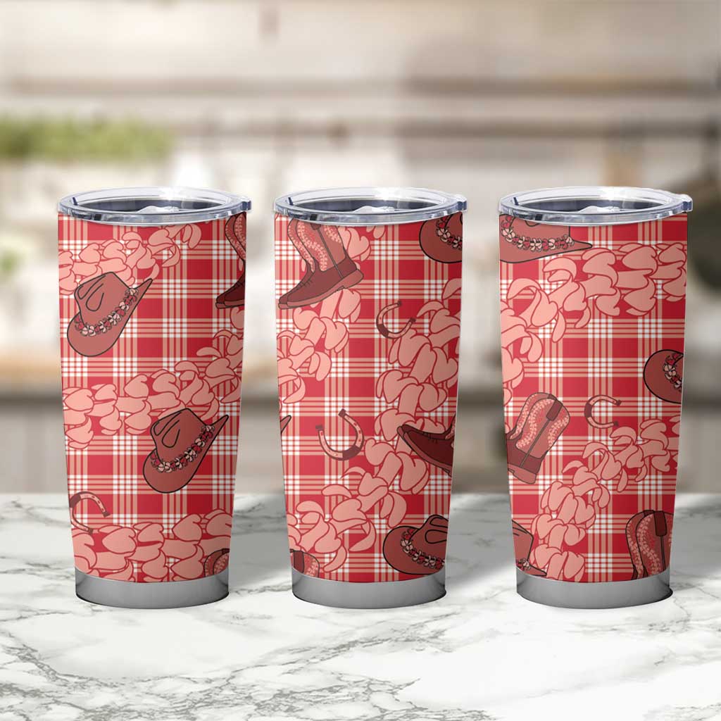 Red Palaka Hawaii Cowboy Tumbler Cup Puakenikeni Lei Paniolo Papale Seamless Vibes LT14 - Polynesian Pride