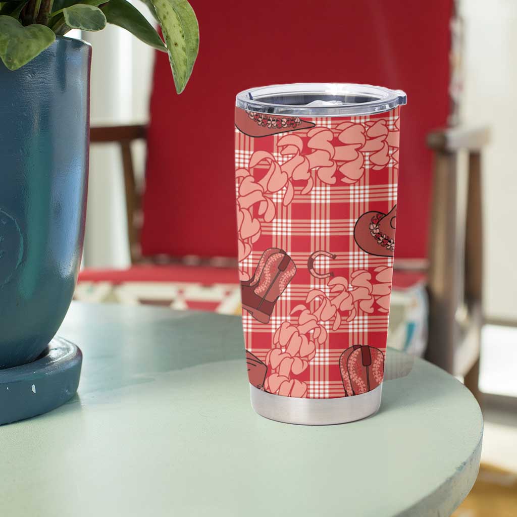 Red Palaka Hawaii Cowboy Tumbler Cup Puakenikeni Lei Paniolo Papale Seamless Vibes LT14 - Polynesian Pride