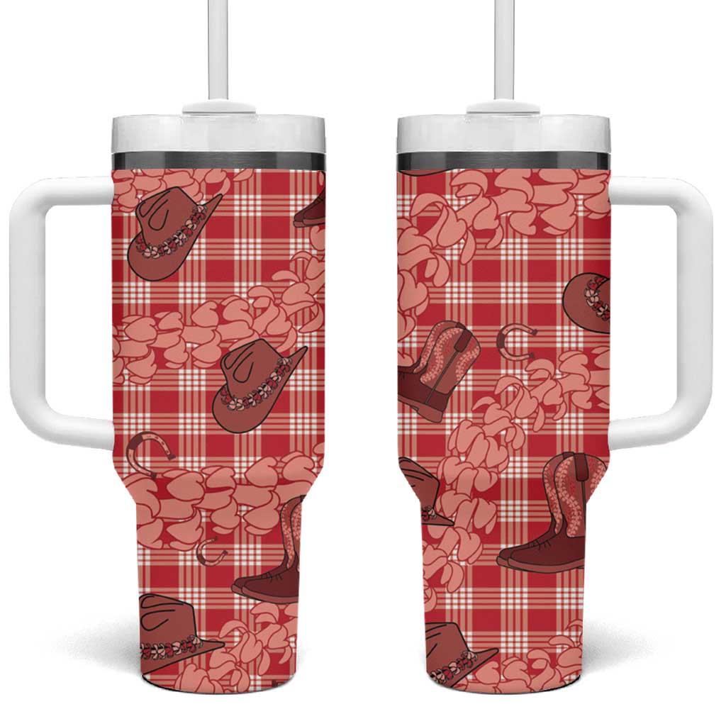 Red Palaka Hawaii Cowboy Tumbler With Handle Puakenikeni Lei Paniolo Papale Seamless Vibes LT14 One Size: 40 oz Red - Polynesian Pride