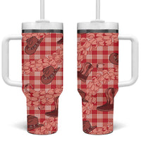 Red Palaka Hawaii Cowboy Tumbler With Handle Puakenikeni Lei Paniolo Papale Seamless Vibes LT14 One Size: 40 oz Red - Polynesian Pride