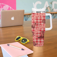 Red Palaka Hawaii Cowboy Tumbler With Handle Puakenikeni Lei Paniolo Papale Seamless Vibes LT14 - Polynesian Pride