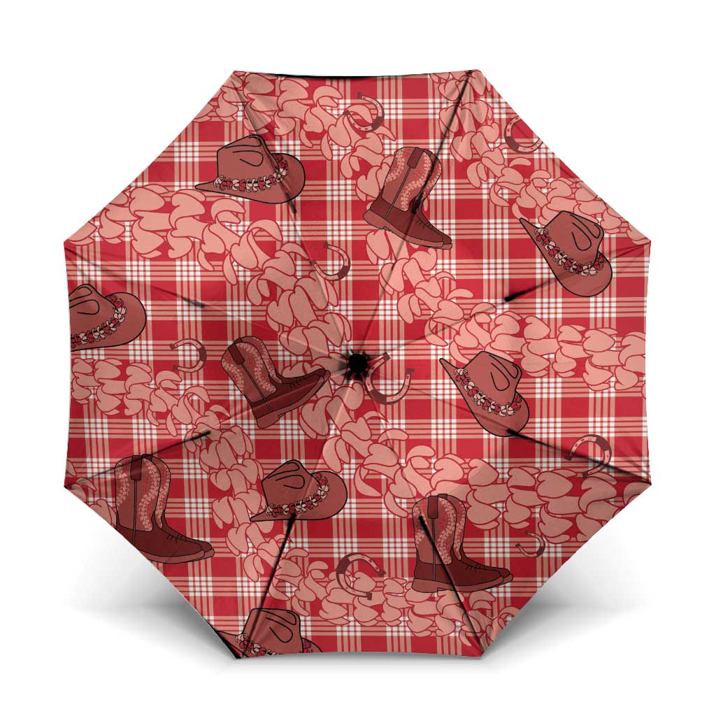 Red Palaka Hawaii Cowboy Umbrella Puakenikeni Lei Paniolo Papale Seamless Vibes LT14 One Size Folded 11.42 inch Opened Diameter 37.4 inch Red - Polynesian Pride