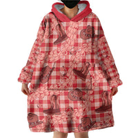 Red Palaka Hawaii Cowboy Wearable Blanket Hoodie Puakenikeni Lei Paniolo Papale Seamless Vibes LT14 - Polynesian Pride