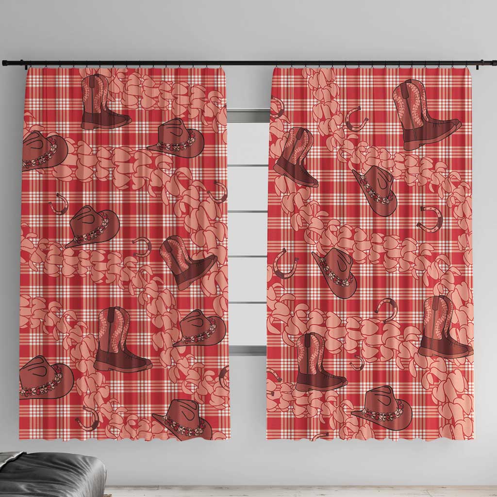 Red Palaka Hawaii Cowboy Window Curtain Puakenikeni Lei Paniolo Papale Seamless Vibes LT14 With Hooks Red - Polynesian Pride
