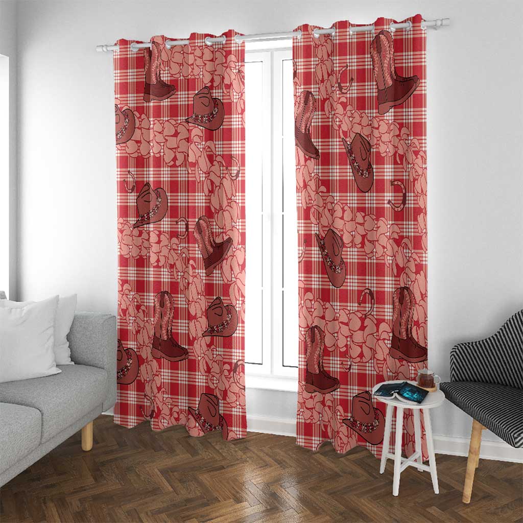 Red Palaka Hawaii Cowboy Window Curtain Puakenikeni Lei Paniolo Papale Seamless Vibes LT14 With Grommets Red - Polynesian Pride