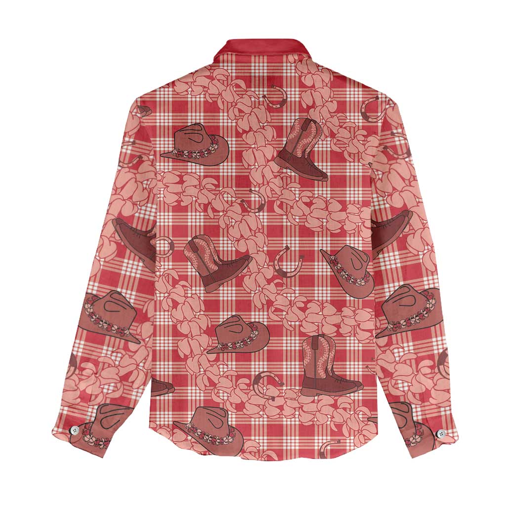 Red Palaka Hawaii Cowboy Women Casual Shirt Puakenikeni Lei Paniolo Papale Seamless Vibes LT14 - Polynesian Pride