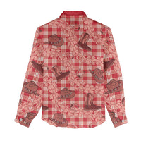 Red Palaka Hawaii Cowboy Women Casual Shirt Puakenikeni Lei Paniolo Papale Seamless Vibes LT14 - Polynesian Pride