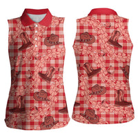 Red Palaka Hawaii Cowboy Women Sleeveless Polo Shirt Puakenikeni Lei Paniolo Papale Seamless Vibes LT14 - Polynesian Pride