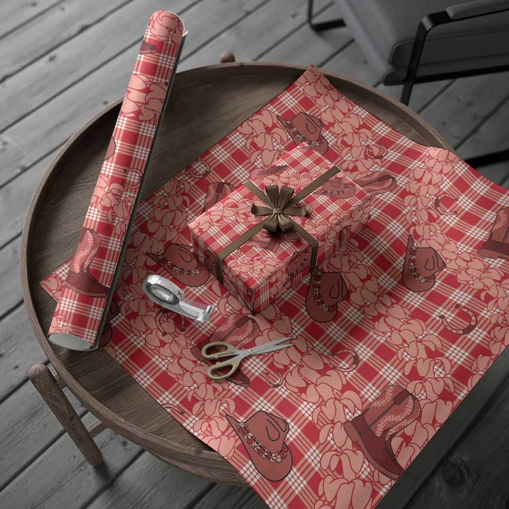 Red Palaka Hawaii Cowboy Wrapping Paper Puakenikeni Lei Paniolo Papale Seamless Vibes LT14 - Polynesian Pride
