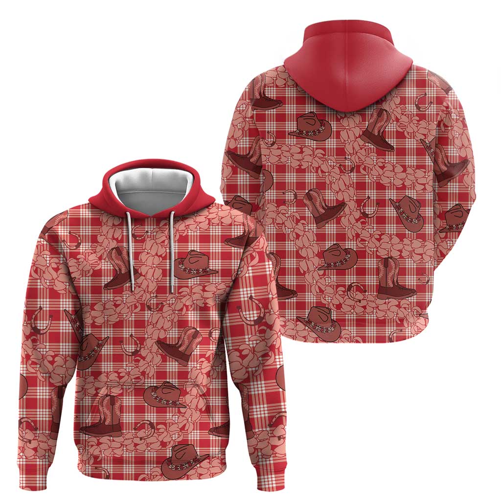Red Palaka Hawaii Cowboy Zip Hoodie Puakenikeni Lei Paniolo Papale Seamless Vibes LT14 - Polynesian Pride