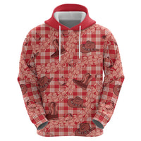 Red Palaka Hawaii Cowboy Zip Hoodie Puakenikeni Lei Paniolo Papale Seamless Vibes LT14 - Polynesian Pride