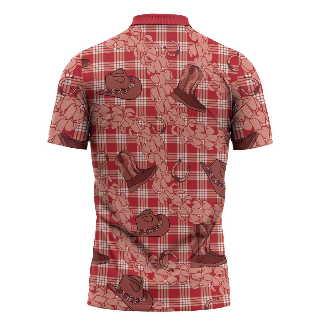 Red Palaka Hawaii Cowboy Zipper Polo Shirt Puakenikeni Lei Paniolo Papale Seamless Vibes LT14 - Polynesian Pride