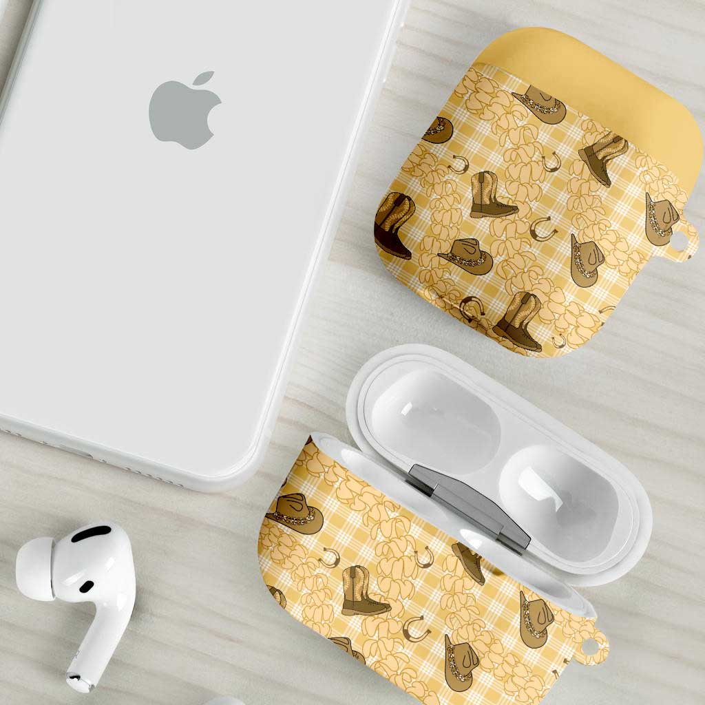 Yellow Palaka Hawaii Cowboy AirPods Case Puakenikeni Lei Paniolo Papale Seamless Vibes LT14 - Polynesian Pride